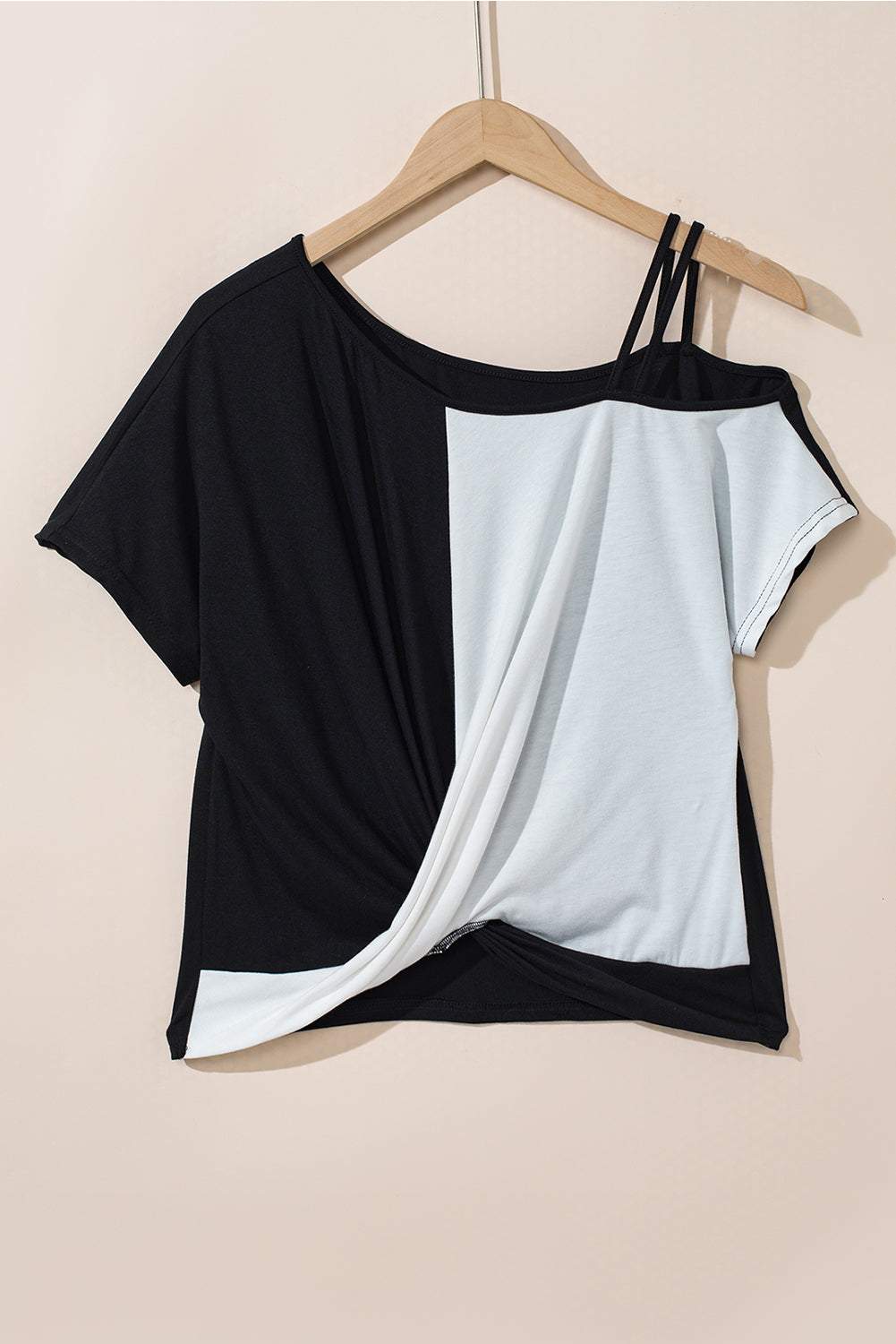 Black Asymmetric Strappy Cold Shoulder Long Sleeve Top