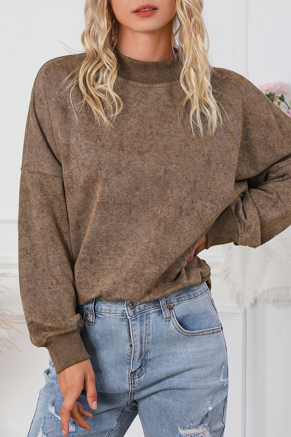 Green Drop Shoulder Crew Neck Pullover Sweatshirt