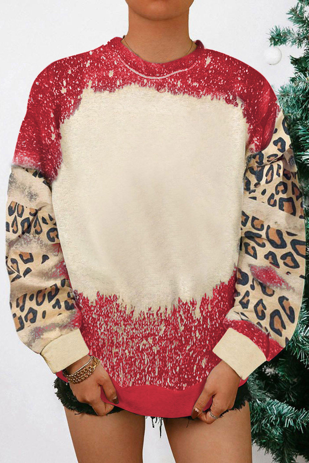 Black Believe Santa Claus Bleach Print Graphic Sweatshirt