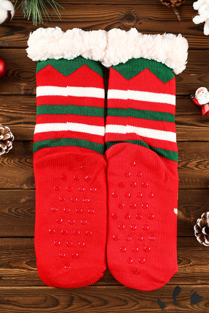 Fiery Red Cartoon Santa Claus Christmas Fleece Socks