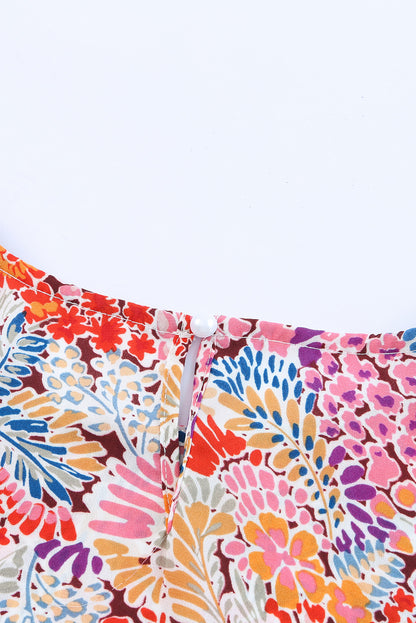 Multicolor Gorgeous Floral Print Tie V Neck Ruffle Dress