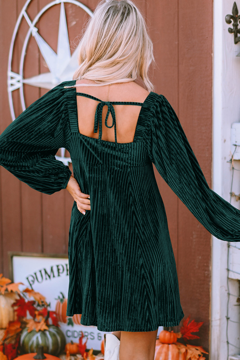 Pink Smocked Ribbed Velvet Babydoll Top