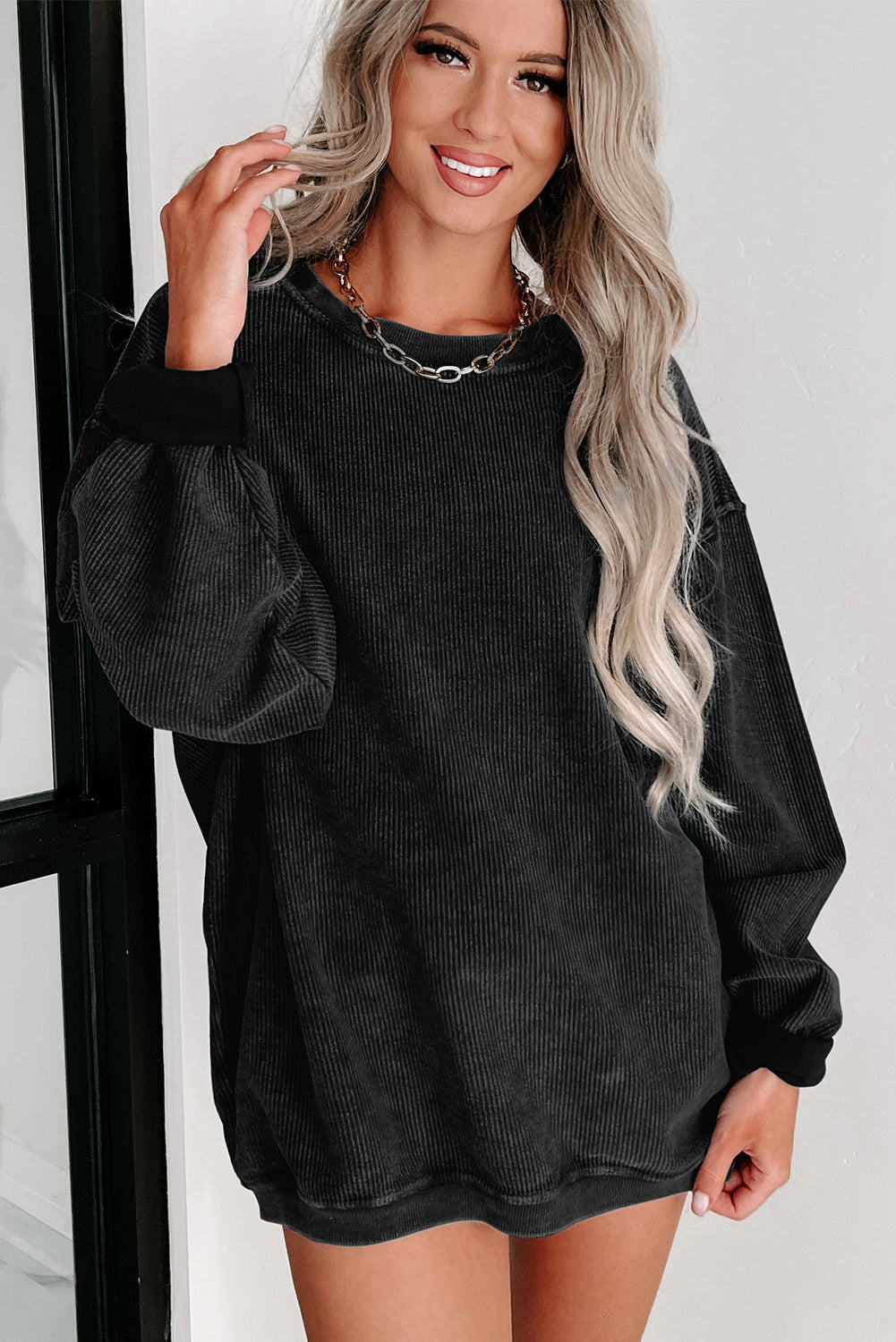 Black Christmas Neon Nutcrackers Mineral Wash Corded Sweatshirt