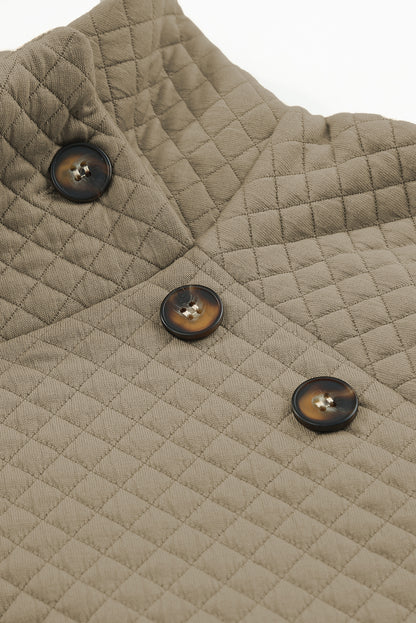 Black Solid Half Zipper Quilted Pullover Sweatshirt