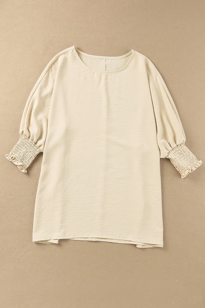 Green Smocked Wrist Shift Top