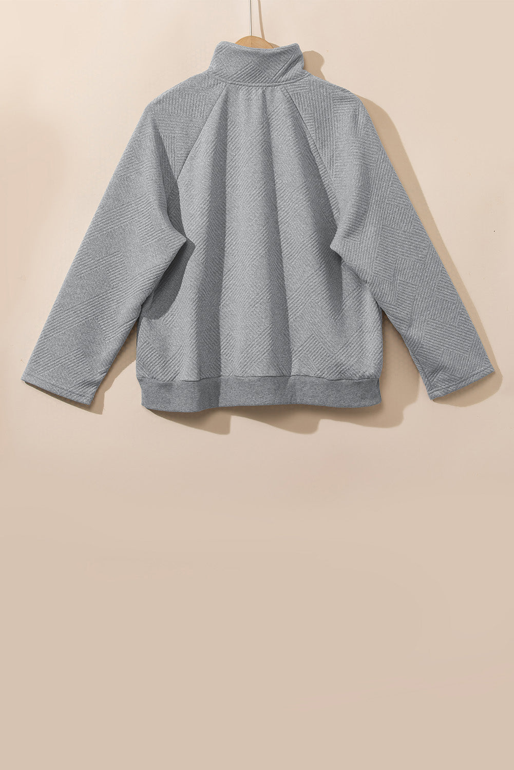 Light Grey Textured Knit Buttoned Kangaroo Pocket Sweatshirt