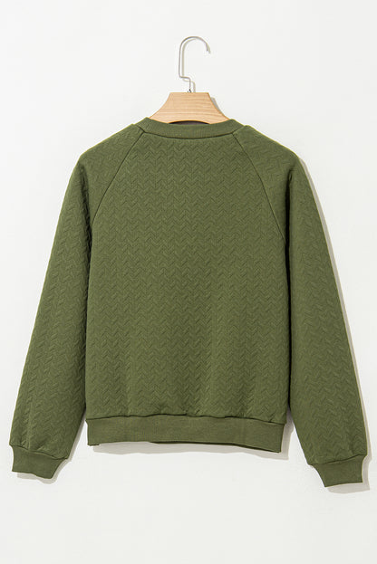 Black Solid Textured Raglan Sleeve Pullover Sweatshirt