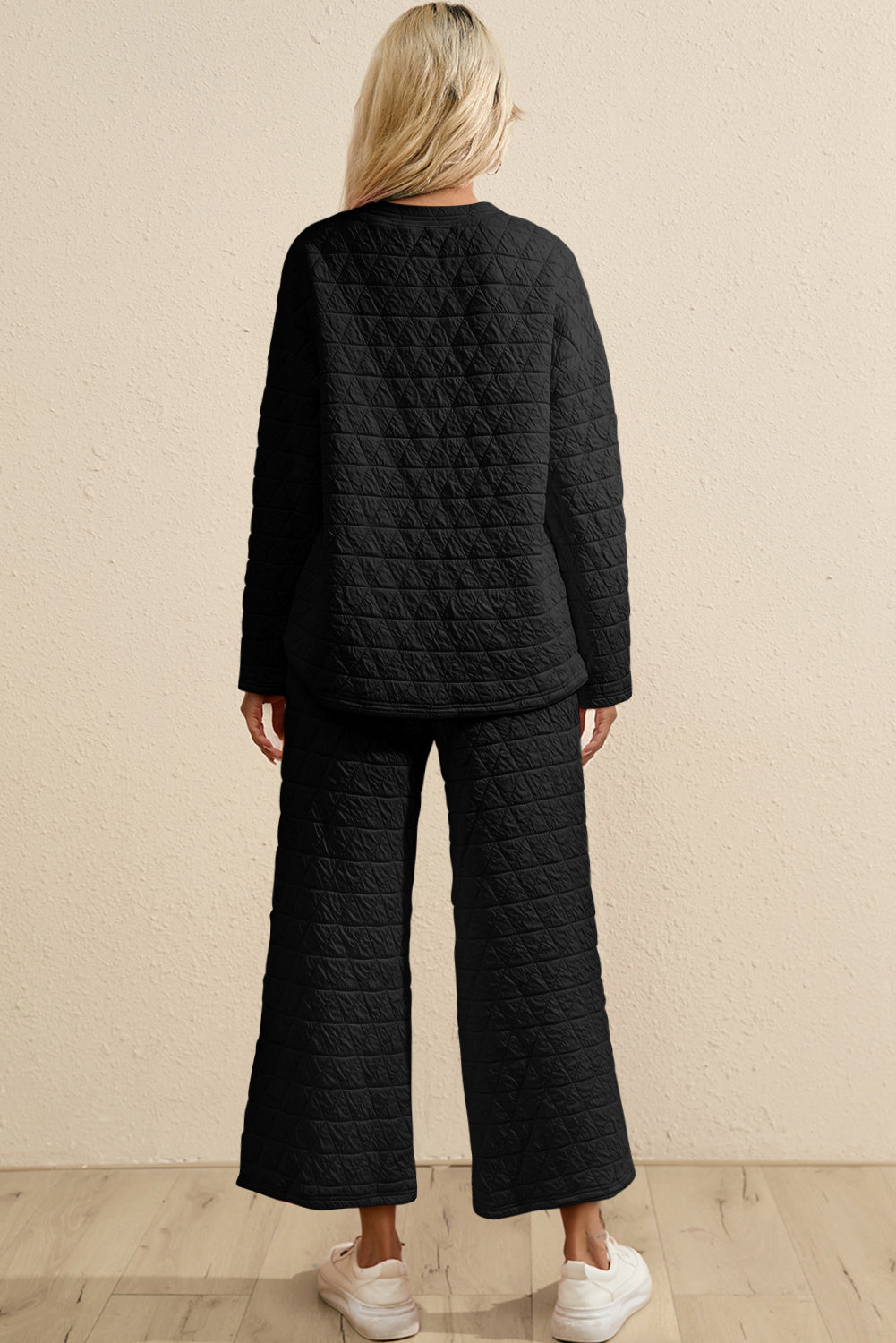 Coffee Solid Color Quilted Kangaroo Pocket Hoodie
