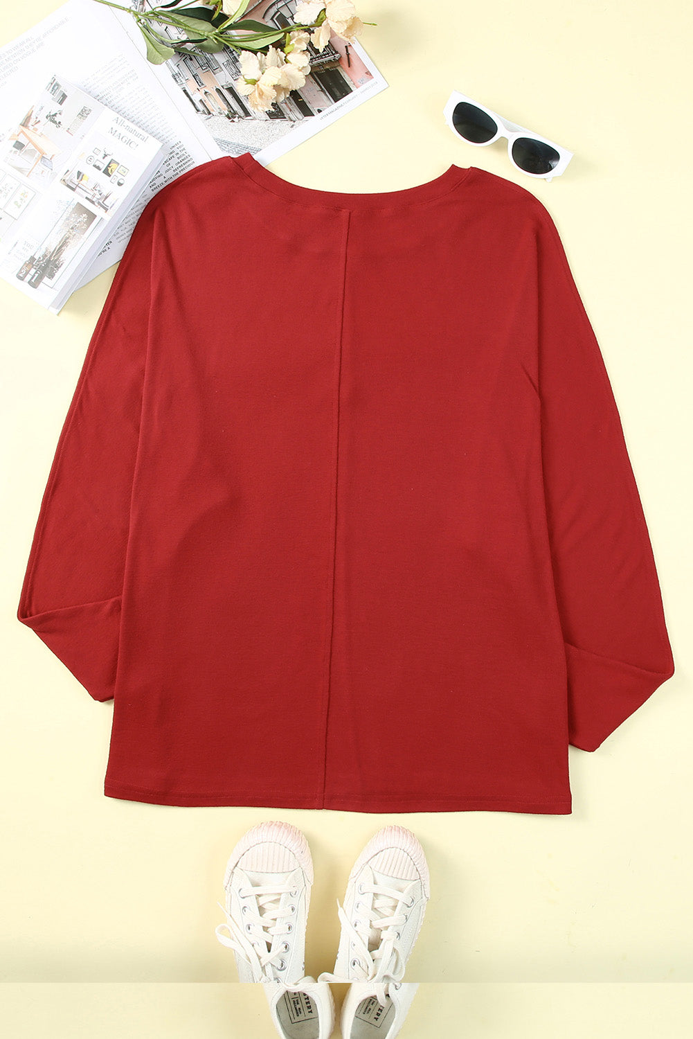 Red Sequined Christmas Favor Sleeve Casual Pullover