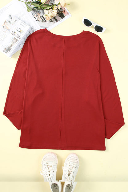 Red Sequined Christmas Favor Sleeve Casual Pullover
