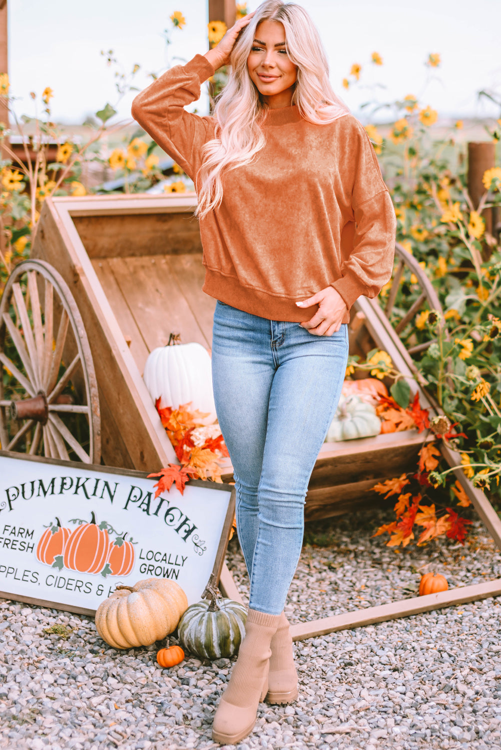 Green Drop Shoulder Crew Neck Pullover Sweatshirt
