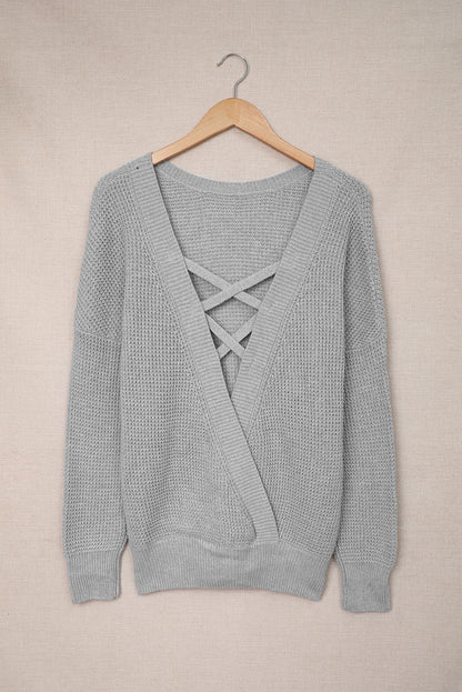 Fiery Red Cross Back Hollow-out Sweater