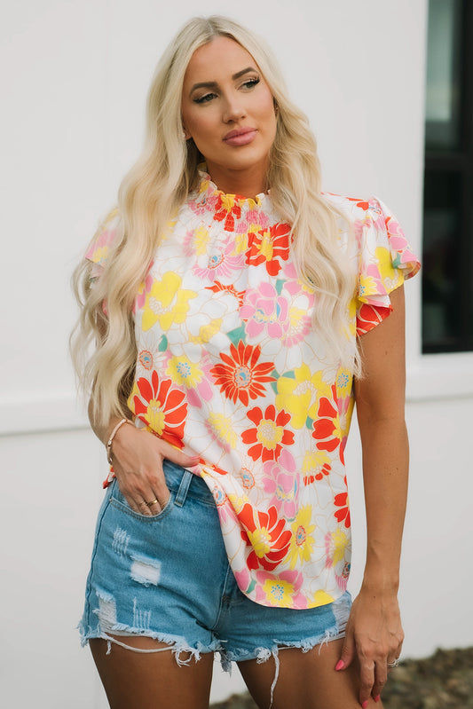 Multicolor Plus Size Floral Button Keyhole Back Ruffle Romper