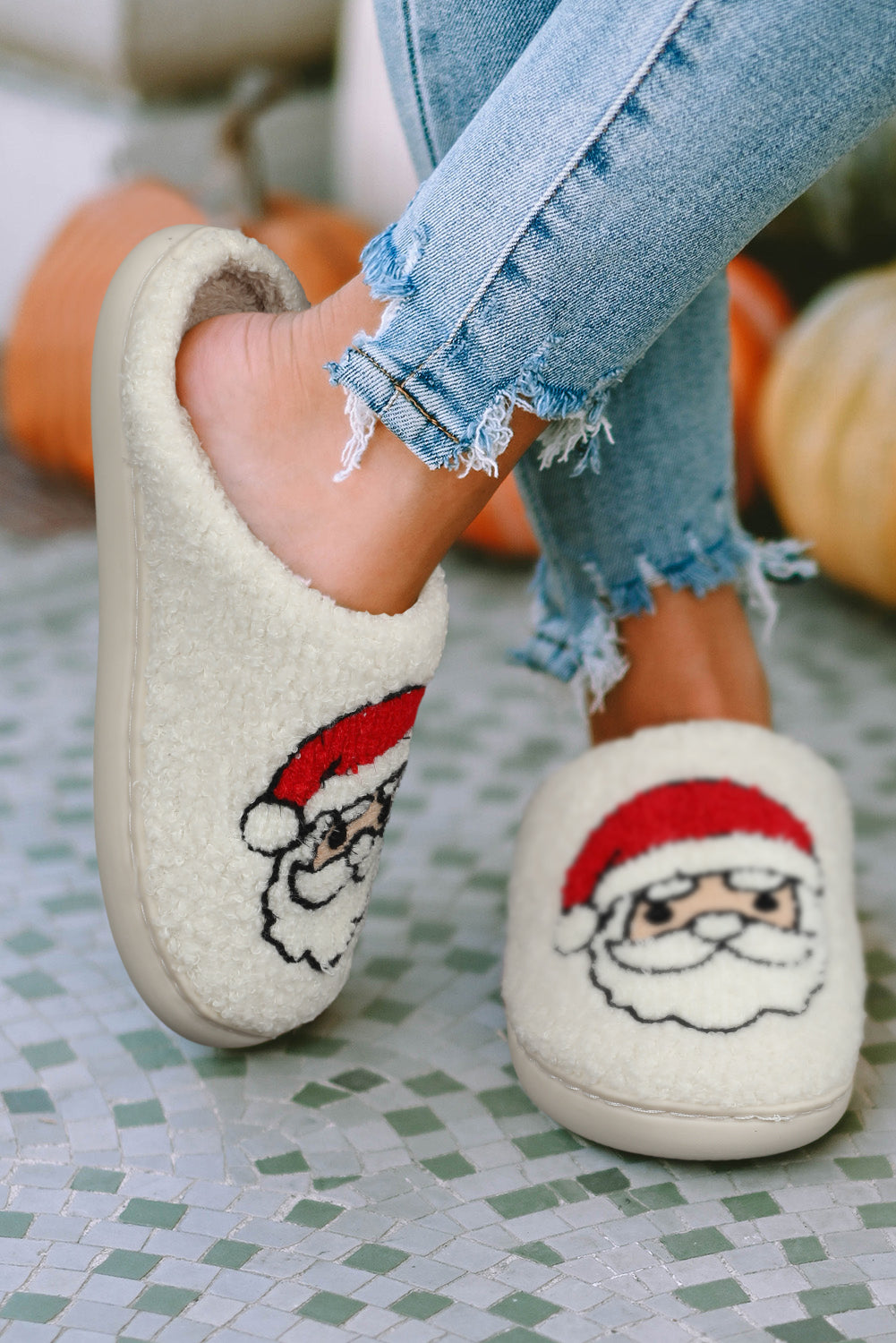 White Christmas Deer Home Indoor Plush Slippers