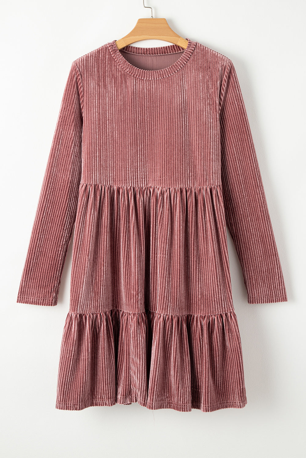Pink Smocked Ribbed Velvet Babydoll Top