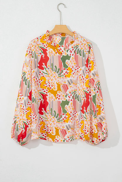 Multicolour Plus Size Mix Floral Puff Sleeve Ruffled Dress
