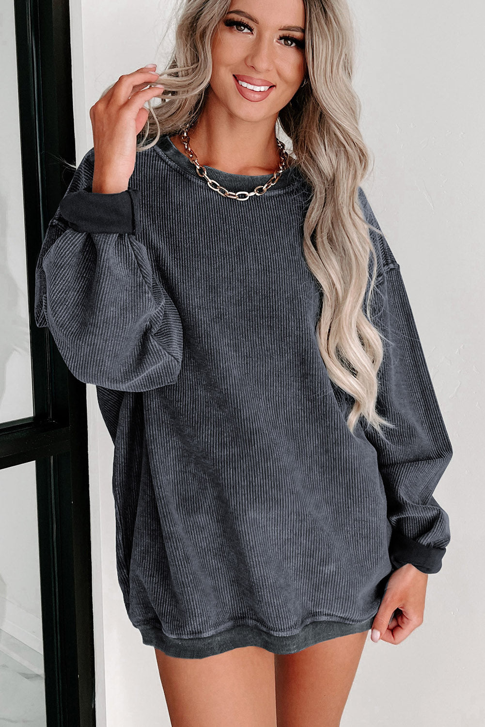 Black Christmas Neon Nutcrackers Mineral Wash Corded Sweatshirt