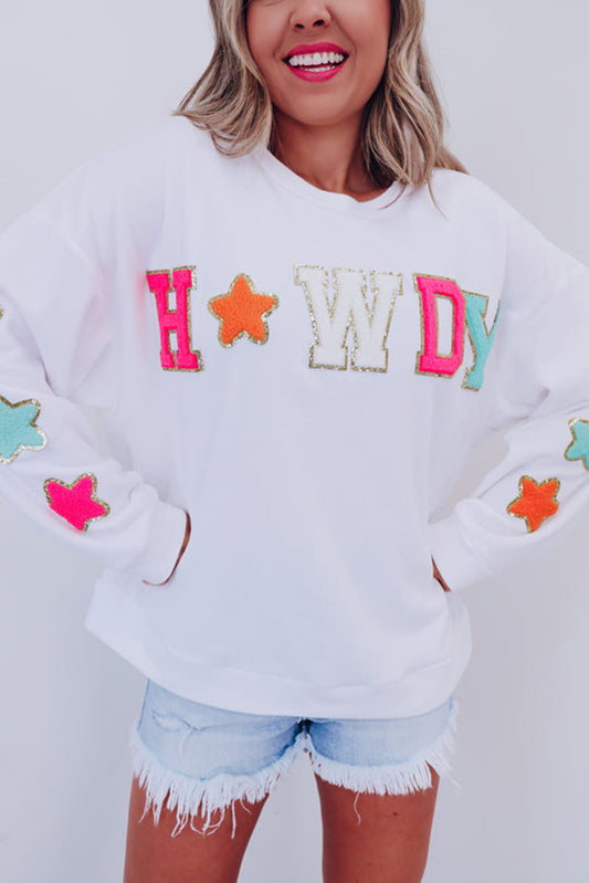 Black Glitter Howdy Patch Graphic Casual Sweatshirt