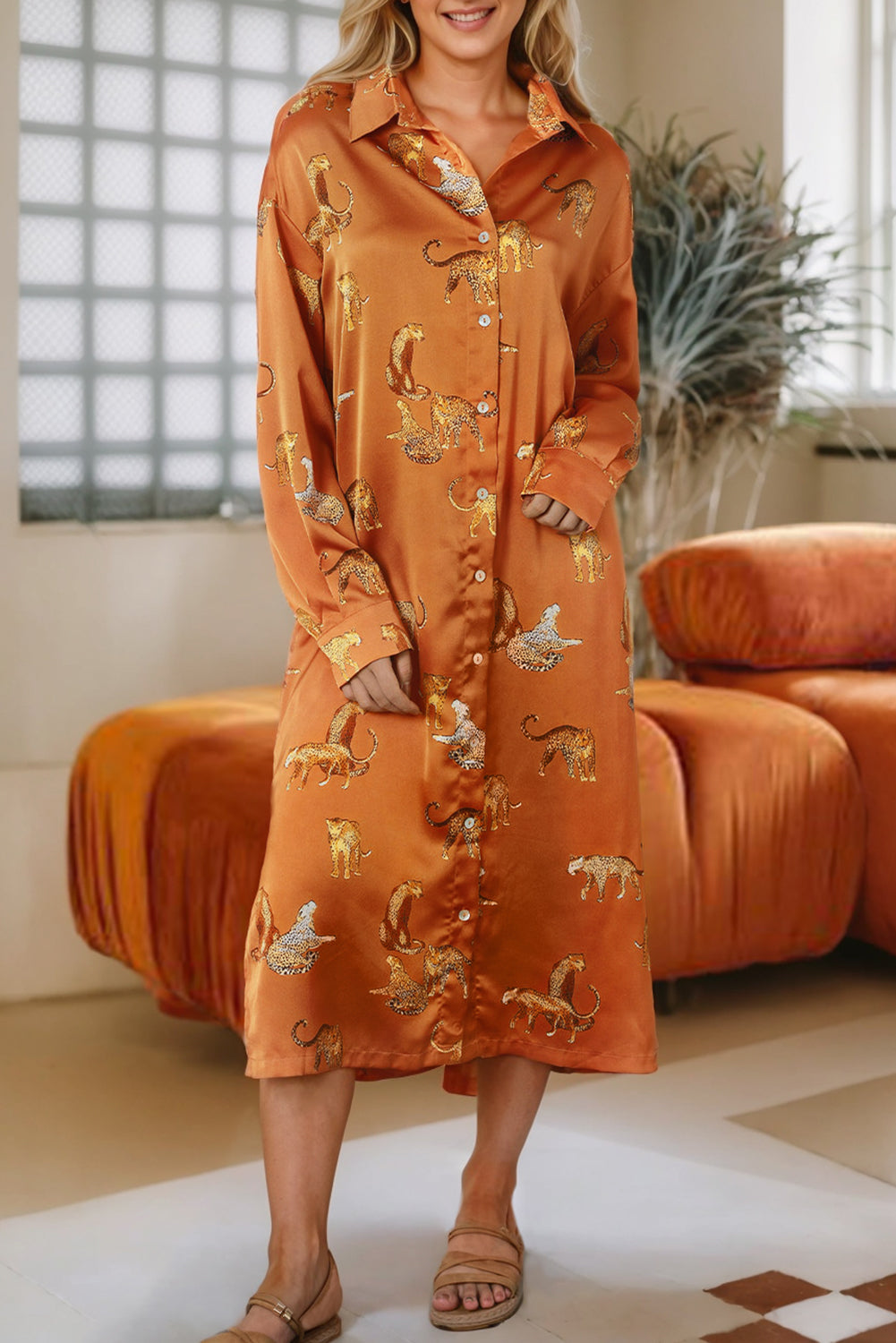 Lively Tiger Print Casual Sweatshirt