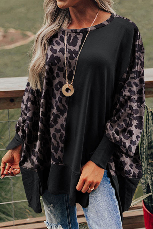 Black Merry Christmas Leopard Trees Graphic Sweatshirt