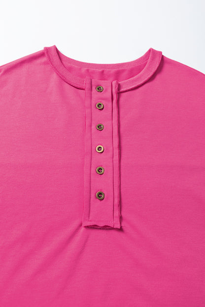 Black Drop Shoulder Henley Buttons Sweatshirt