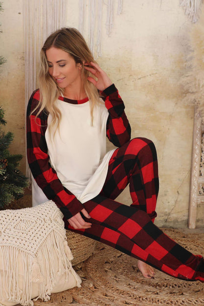 Red MERRY CHRISTMAS Plaid Print Two Piece Loungewear