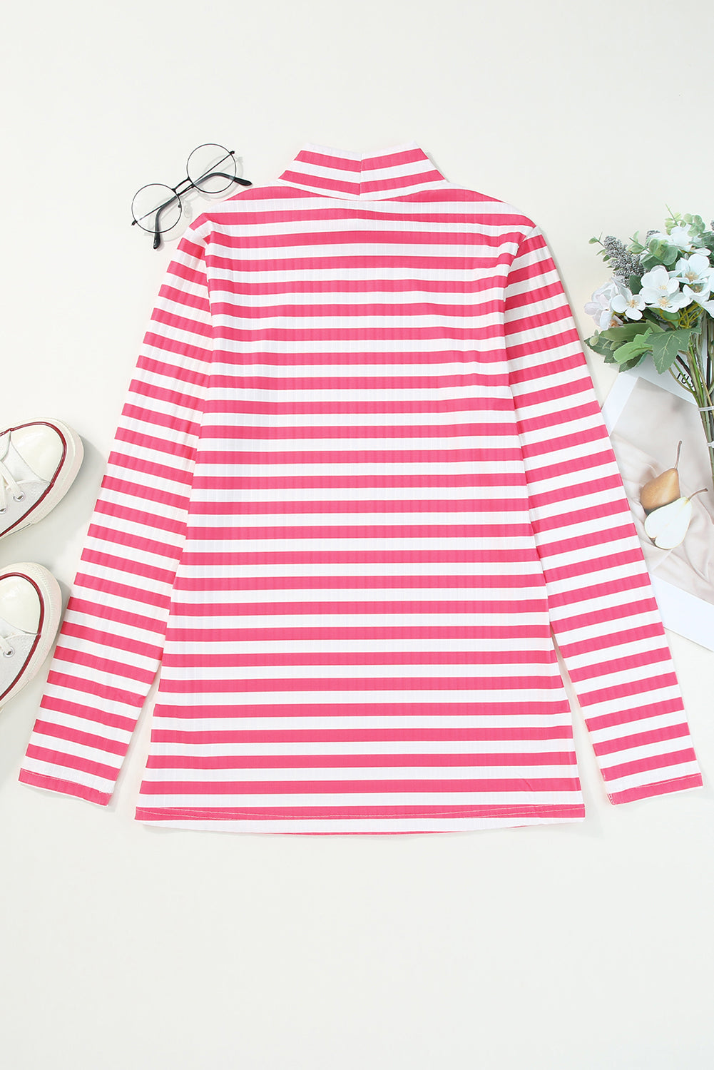 Black Striped Print Textured Knit Long Sleeve Tee