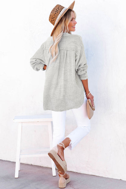 Sky Blue Crinkle Textured Loose Henley Top