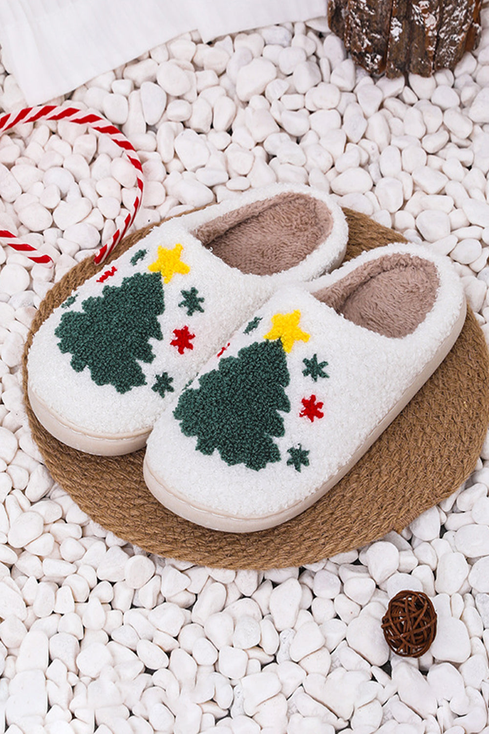White Christmas Deer Home Indoor Plush Slippers
