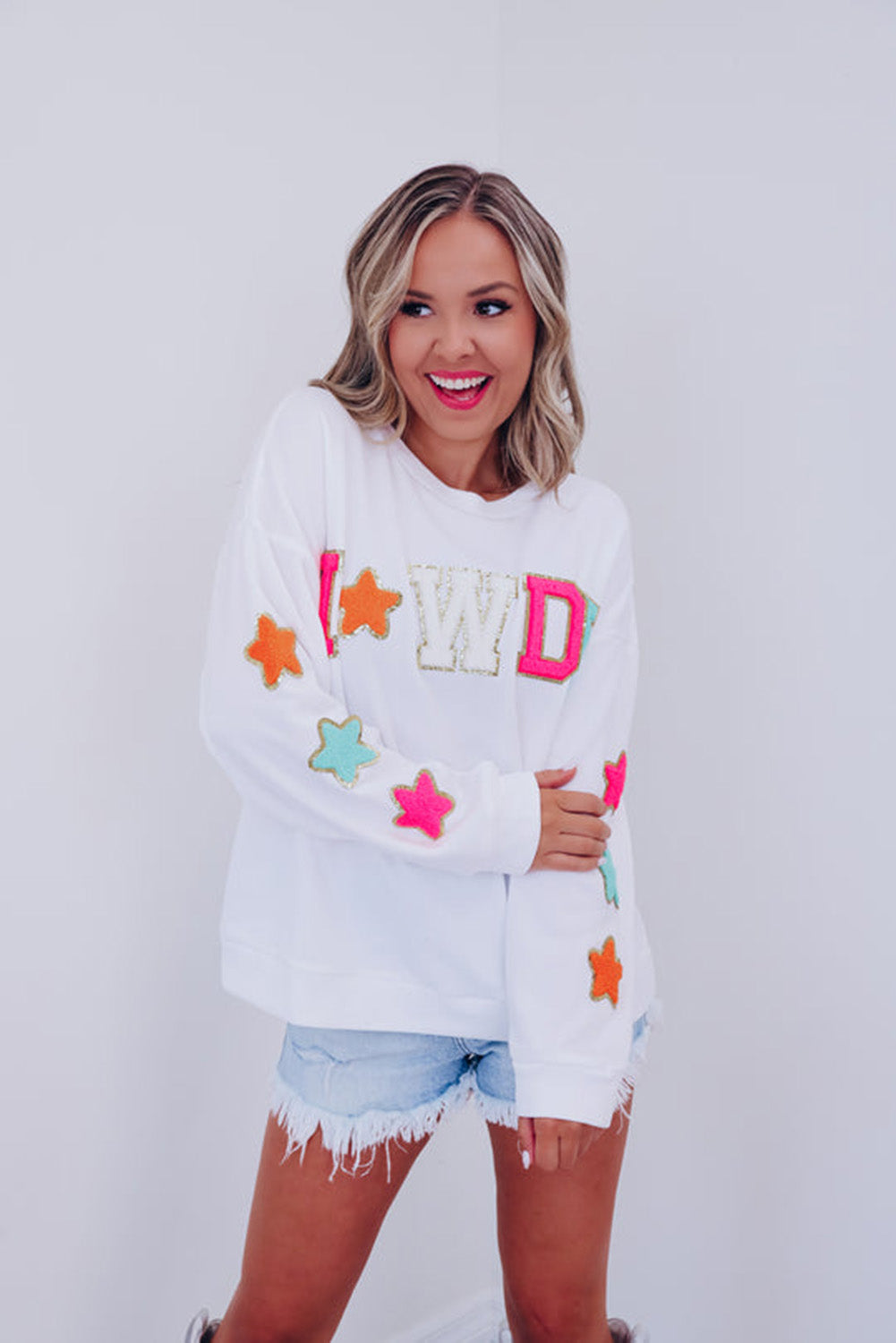 Black Glitter Howdy Patch Graphic Casual Sweatshirt