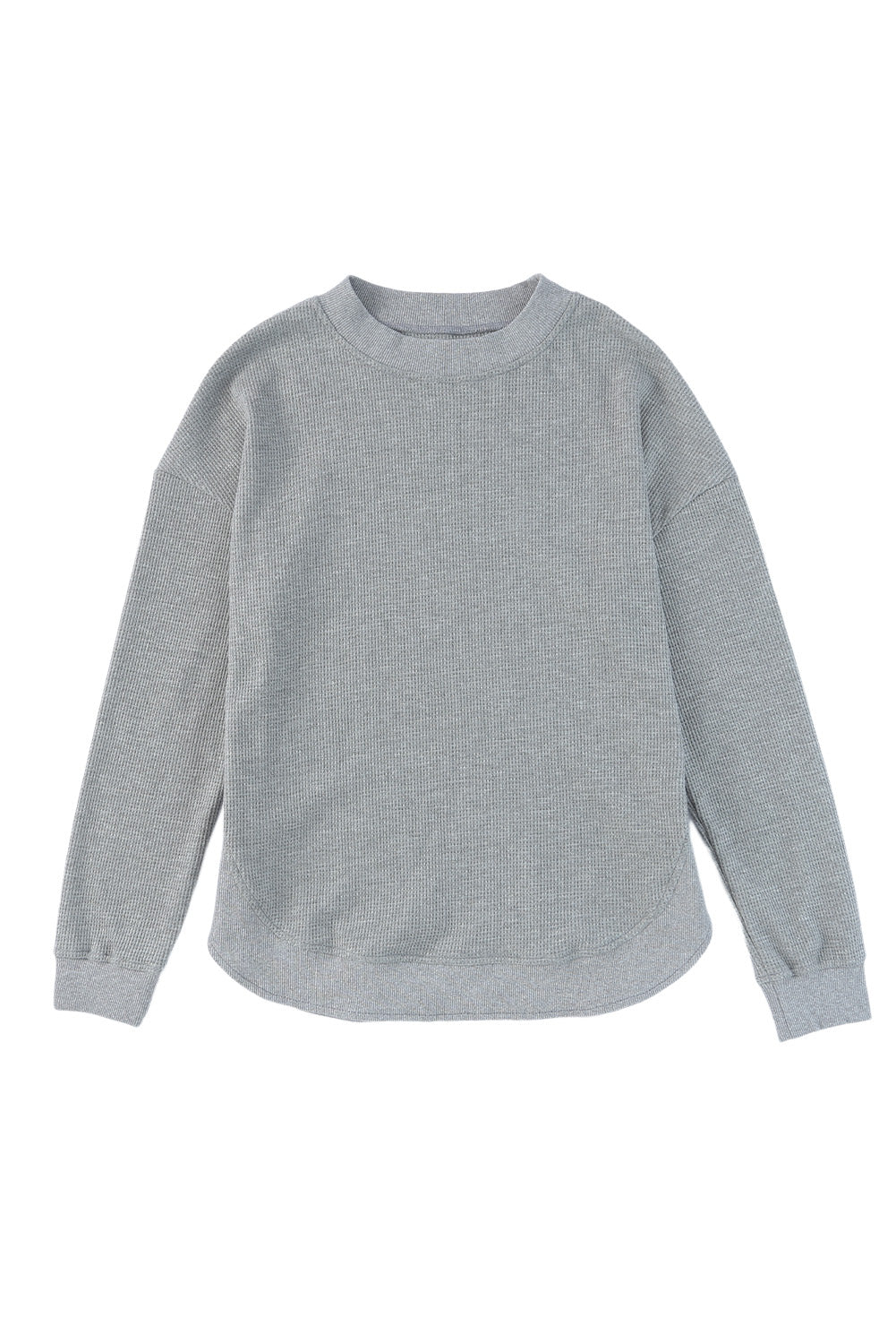 Pink Crew Neck Ribbed Trim Waffle Knit Top
