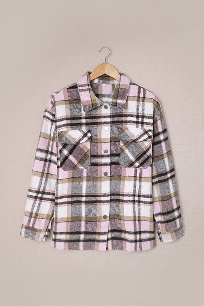 Navy Blue Plus Size Plaid Flap Pocket Shacket