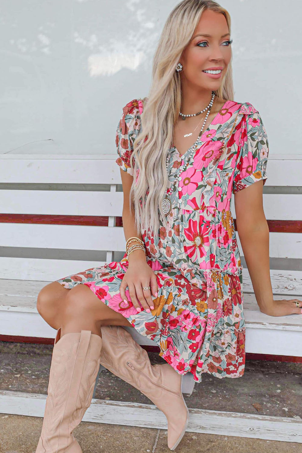 Oatmeal Boho Floral Smocked Waist Super Loose Pants