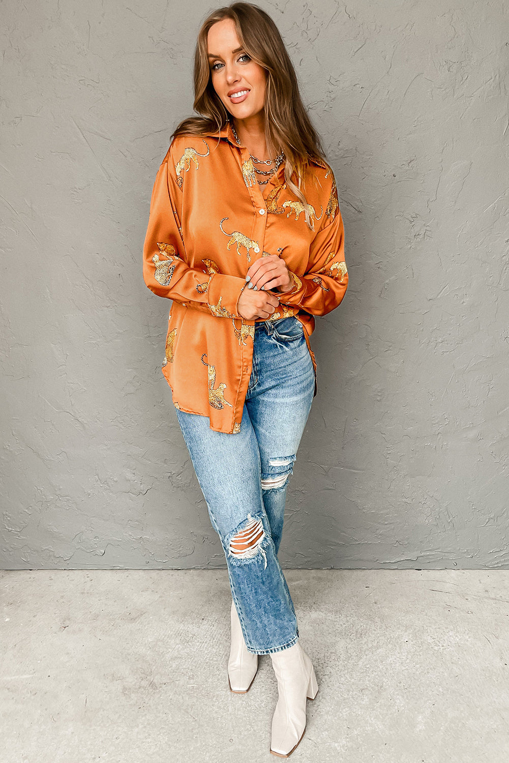 Lively Tiger Print Casual Sweatshirt