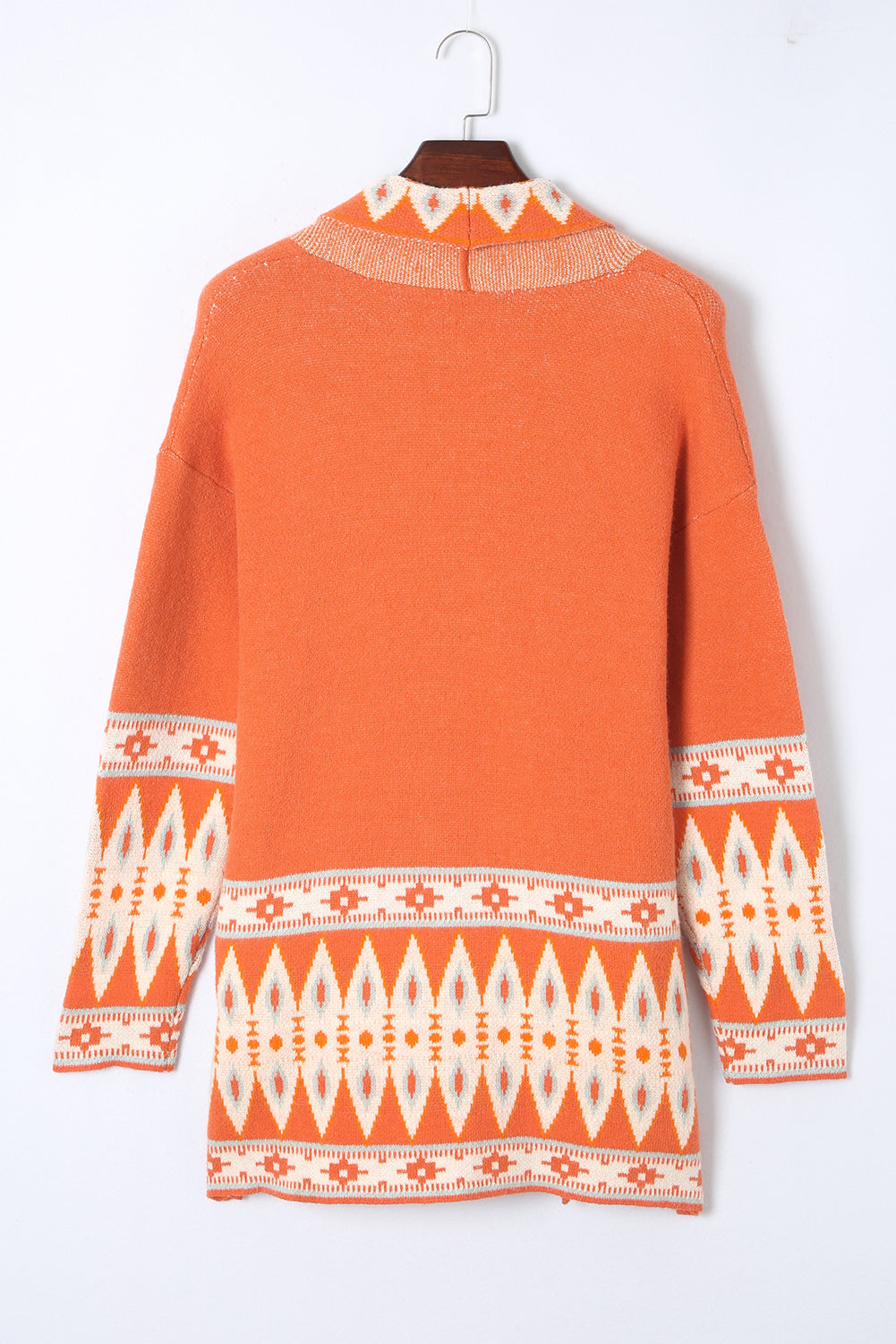 Blue Aztec Print Open Front Knitted Cardigan