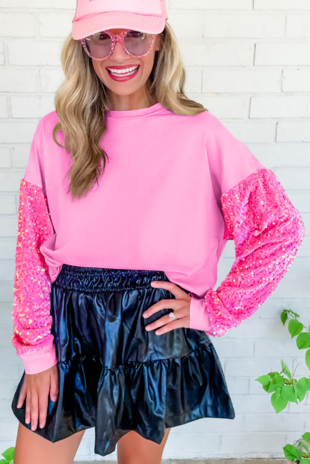 Pink Plus Size Sequin Sleeves Nutcracker Graphic Sweatshirt