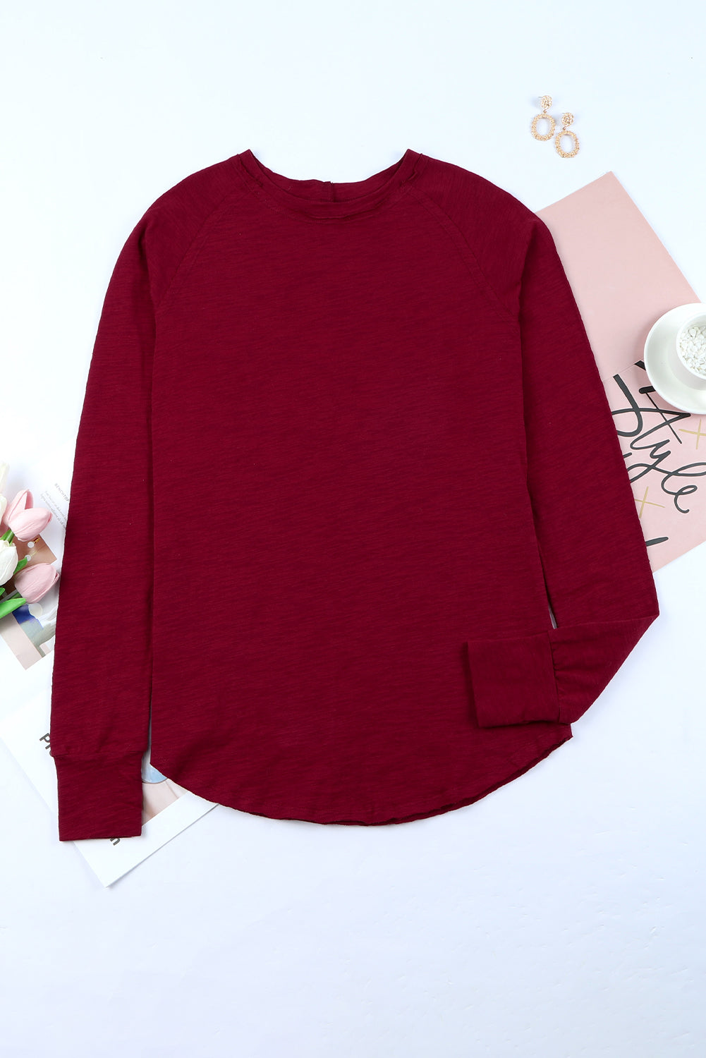 Green Merry Christmas Trees Thumbhole Sleeve Graphic Tee