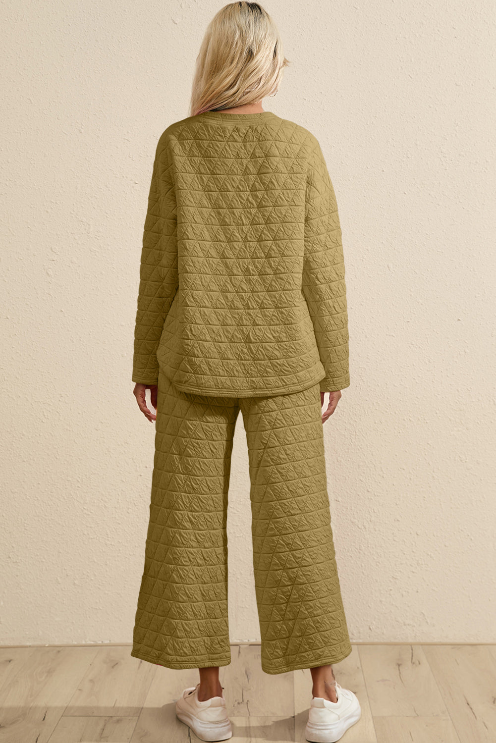 Coffee Solid Color Quilted Kangaroo Pocket Hoodie