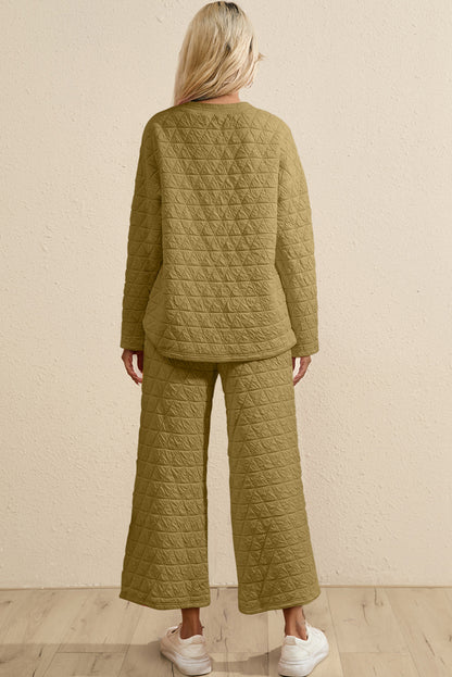 Coffee Solid Color Quilted Kangaroo Pocket Hoodie