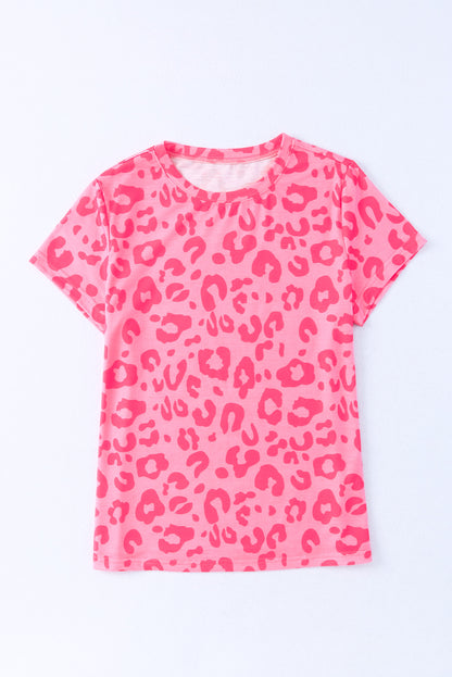 Pink Leopard Print Ankle-length High Waist Skinny Pants