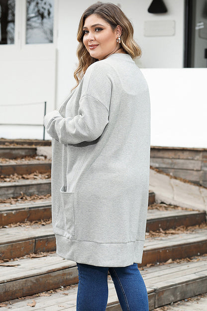 Light Gray Thermal Waffle Knit Pocketed Cardigan