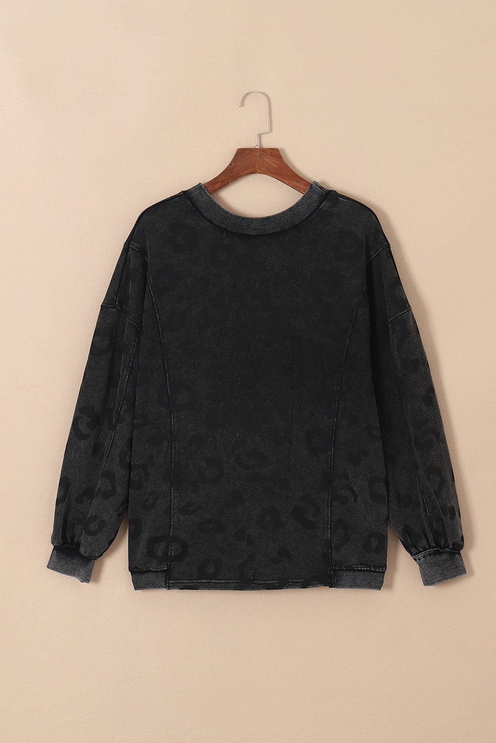 Gray Vintage Washed Leopard T-Shirt Dress with Pockets