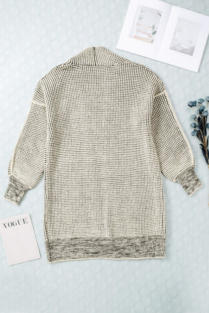 Gray Plaid Knitted Long Open Front Cardigan