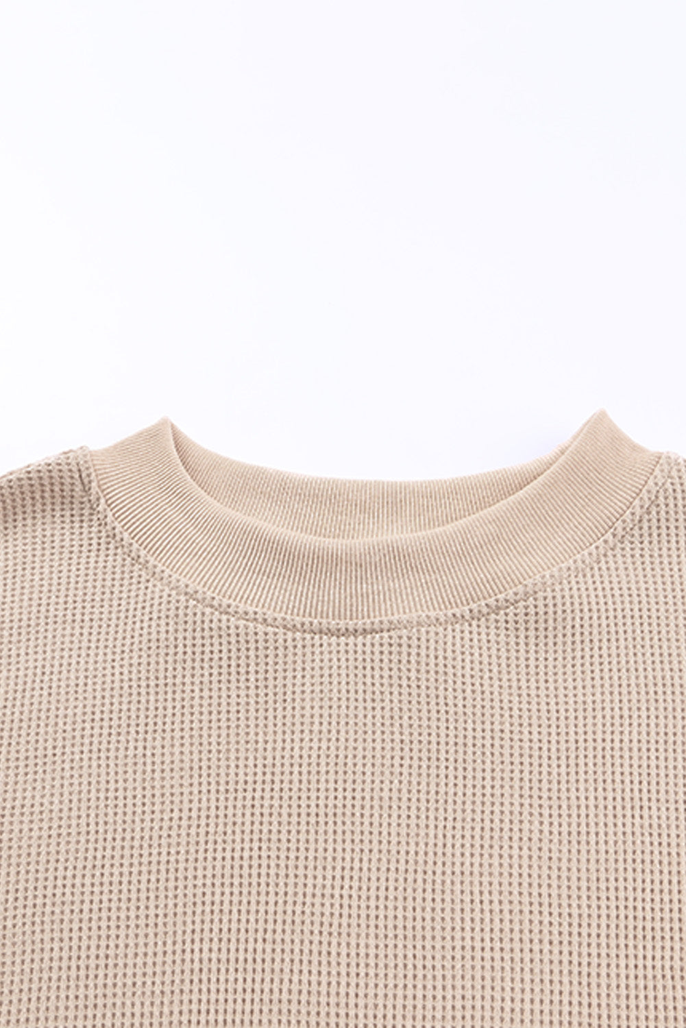 Pink Crew Neck Ribbed Trim Waffle Knit Top