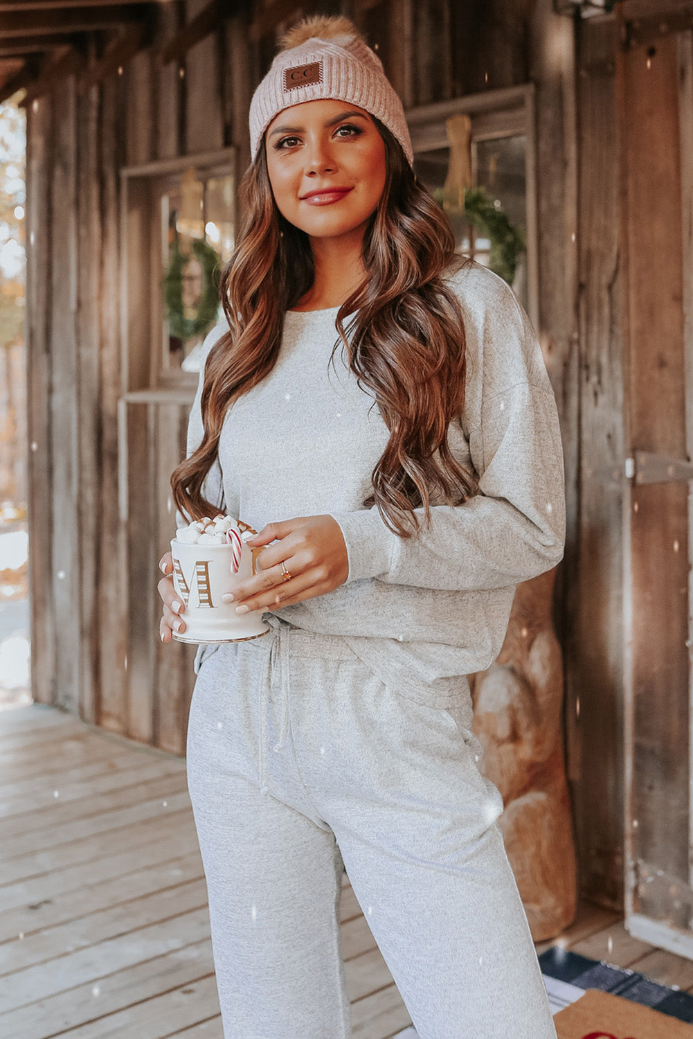 Spinach Green Sequined Christmas Cane Pattern Lounge Sweatsuit