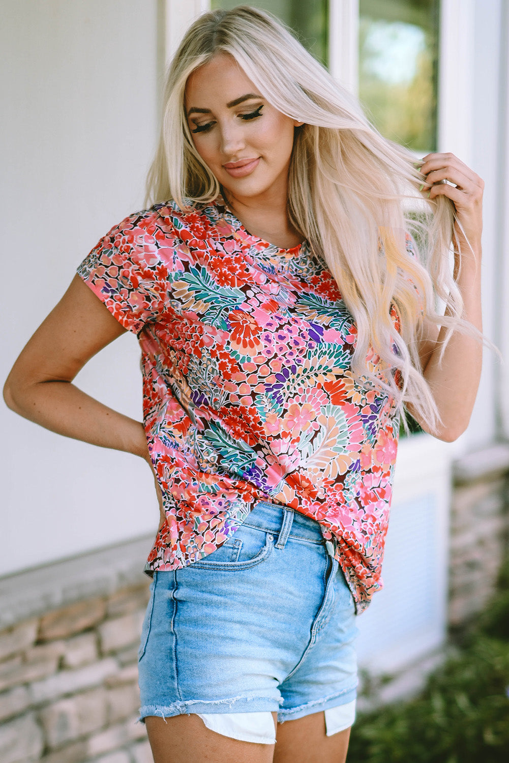 Multicolor Gorgeous Floral Print Tie V Neck Ruffle Dress