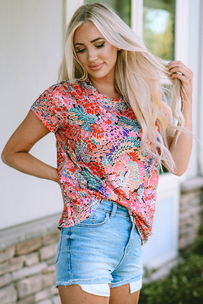 Multicolor Gorgeous Floral Print Tie V Neck Ruffle Dress