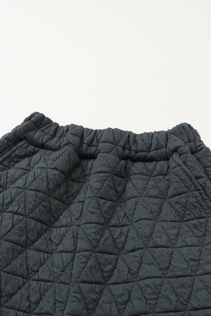 Coffee Solid Color Quilted Kangaroo Pocket Hoodie