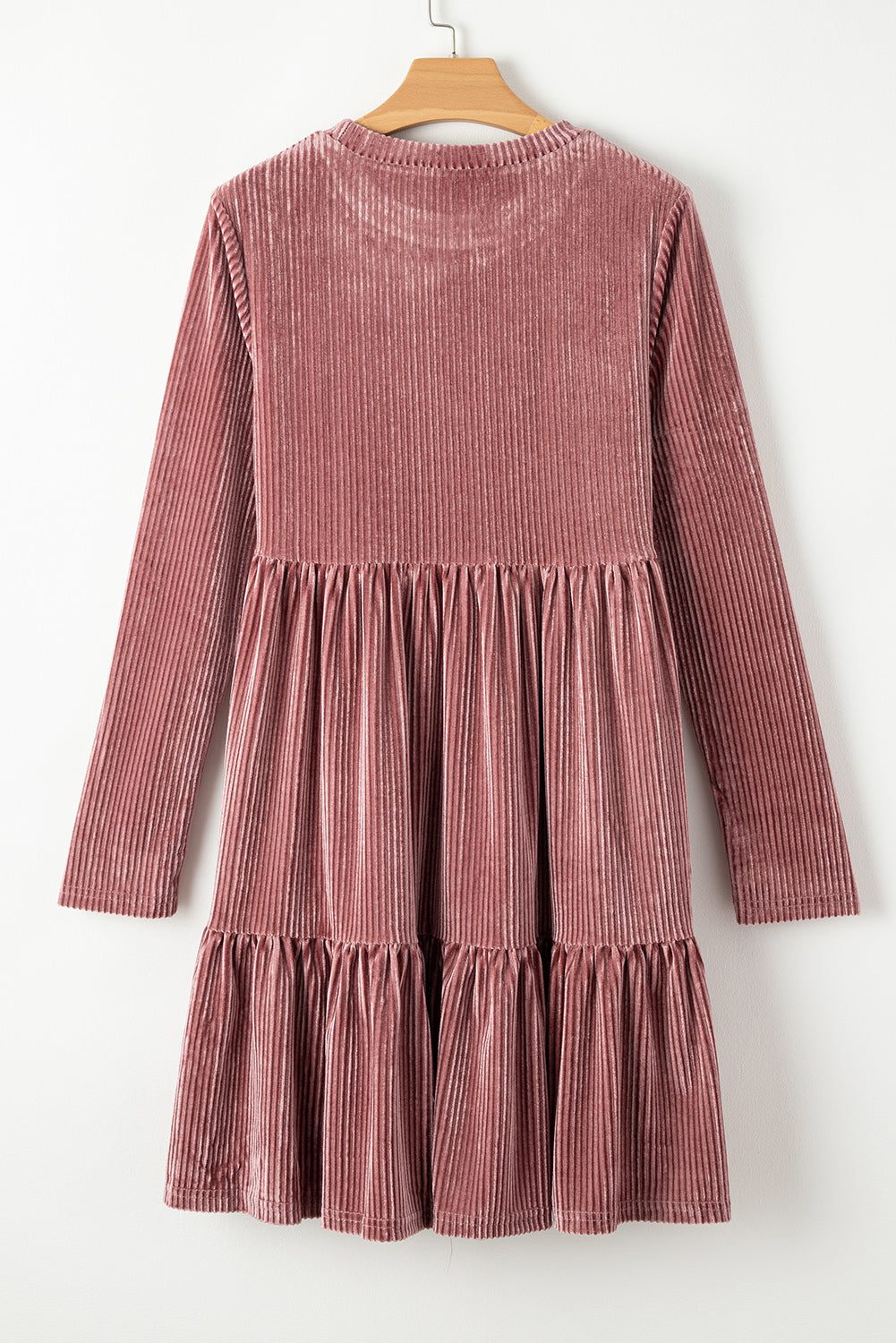 Pink Smocked Ribbed Velvet Babydoll Top