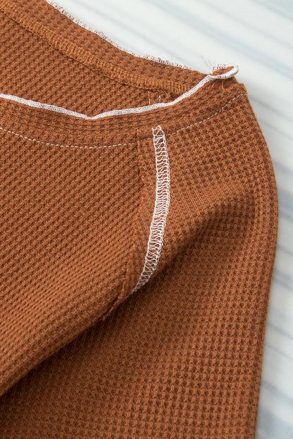 Fiery Red Textured Round Neck Long Sleeve Top
